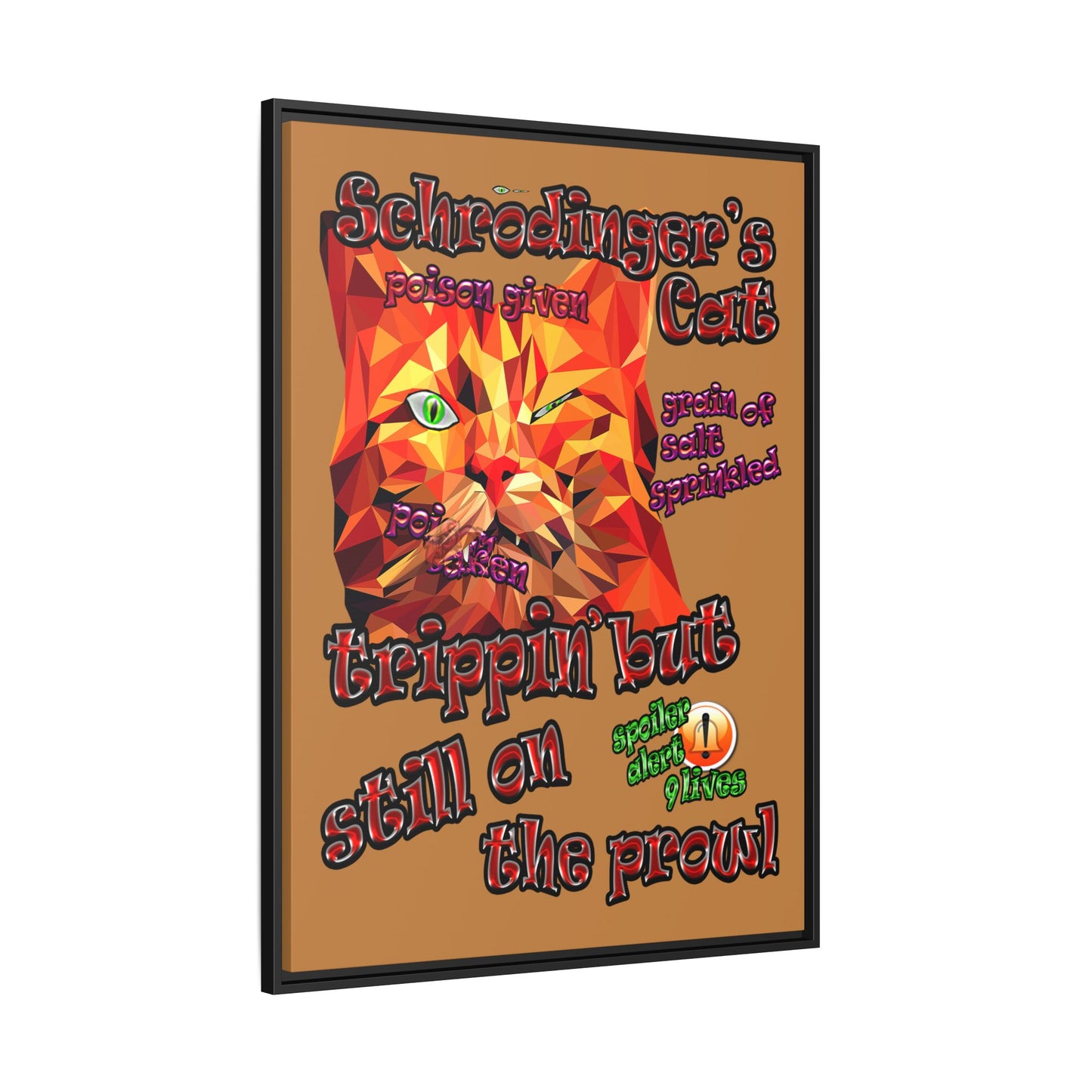 schrodinger's cat - framed canvas art (light brown)