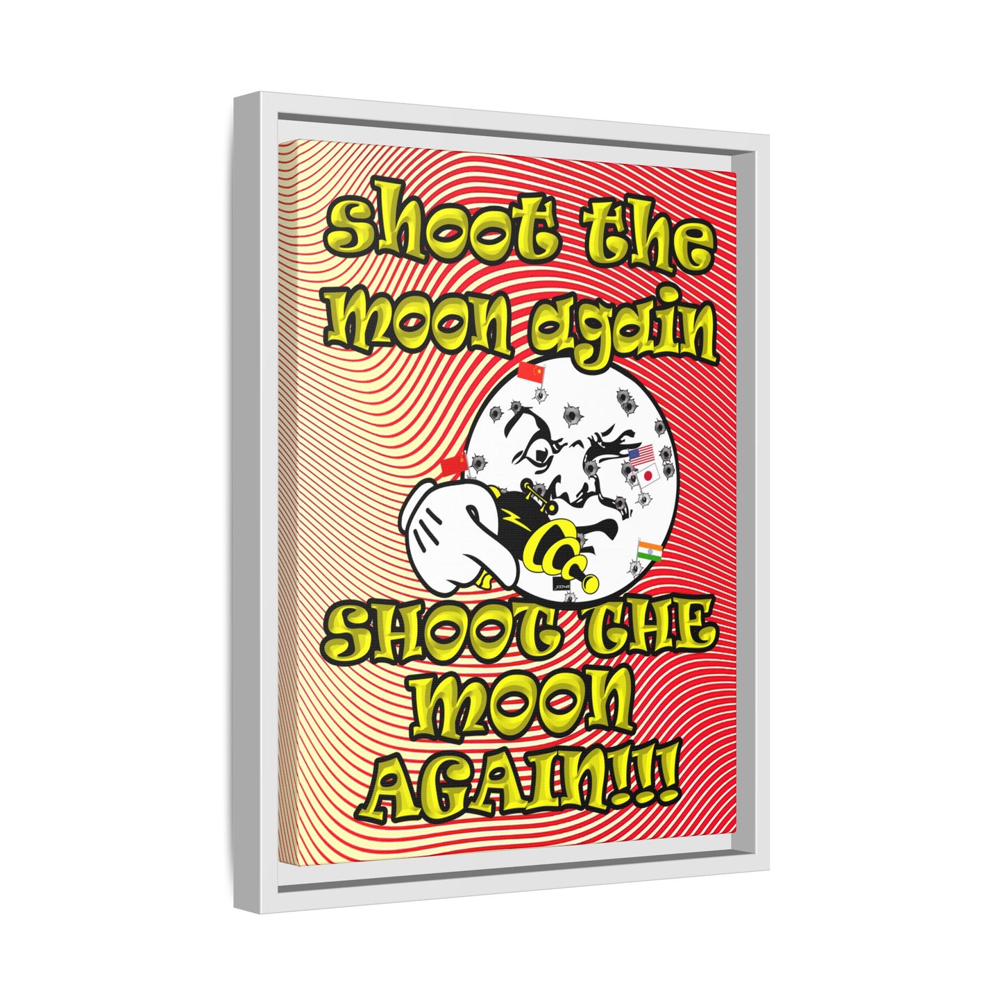 shoot the moon again - framed canvas art (yellow-orange wave)