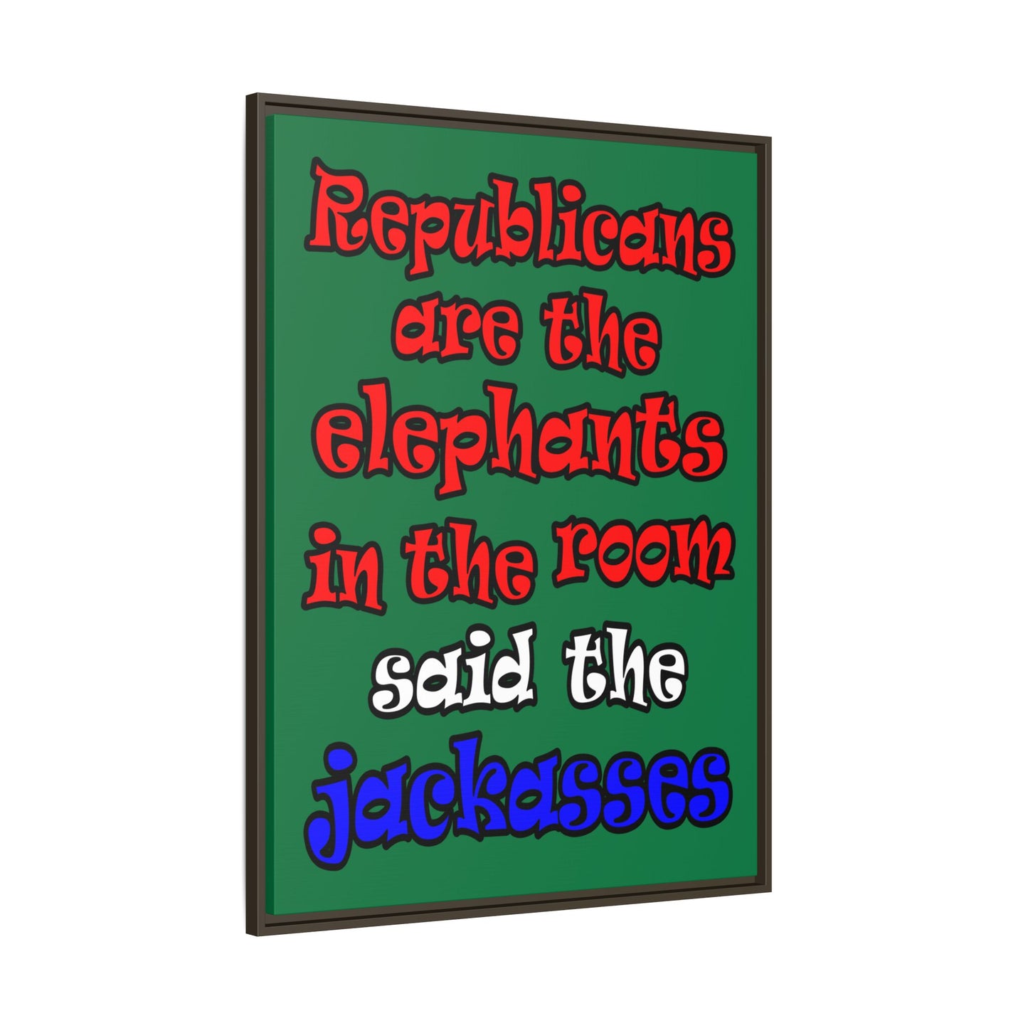 donkeys and elephants - framed canvas art (dark green)