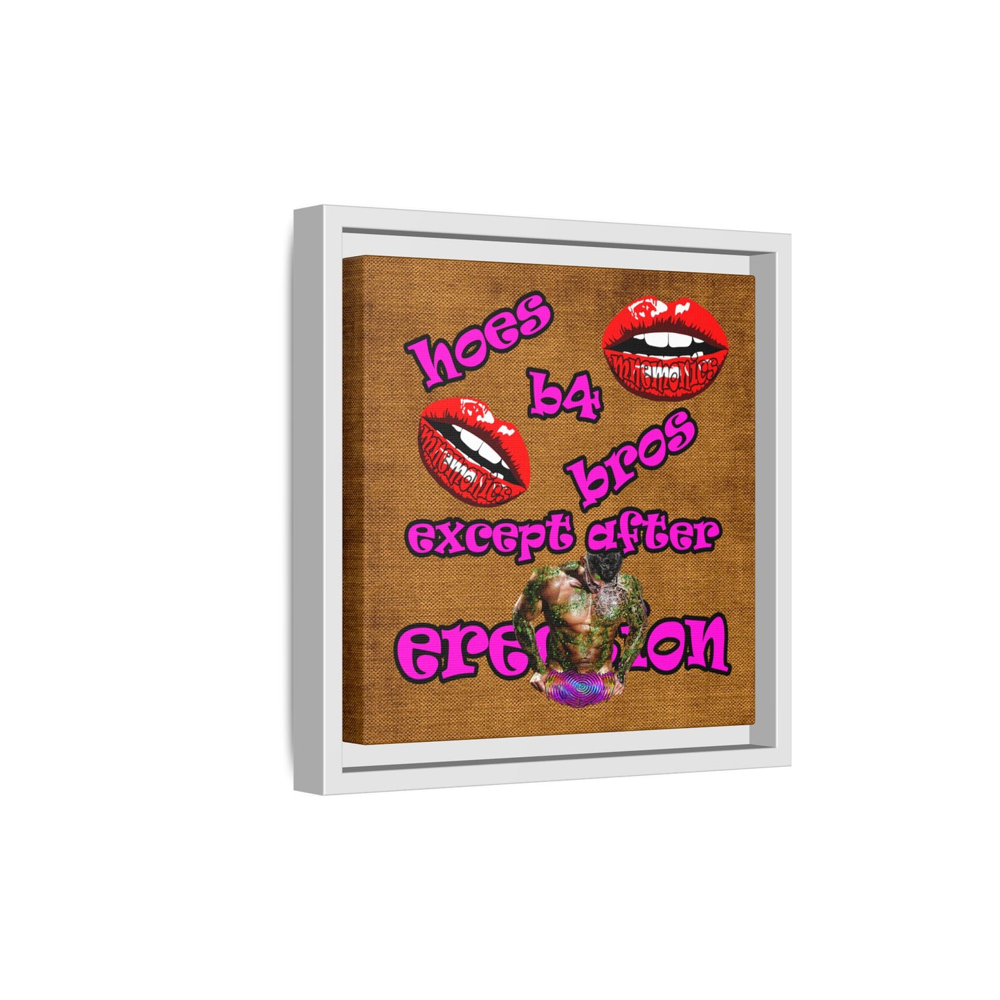 hoes b4 bros - framed canvas art (brown papyrus)