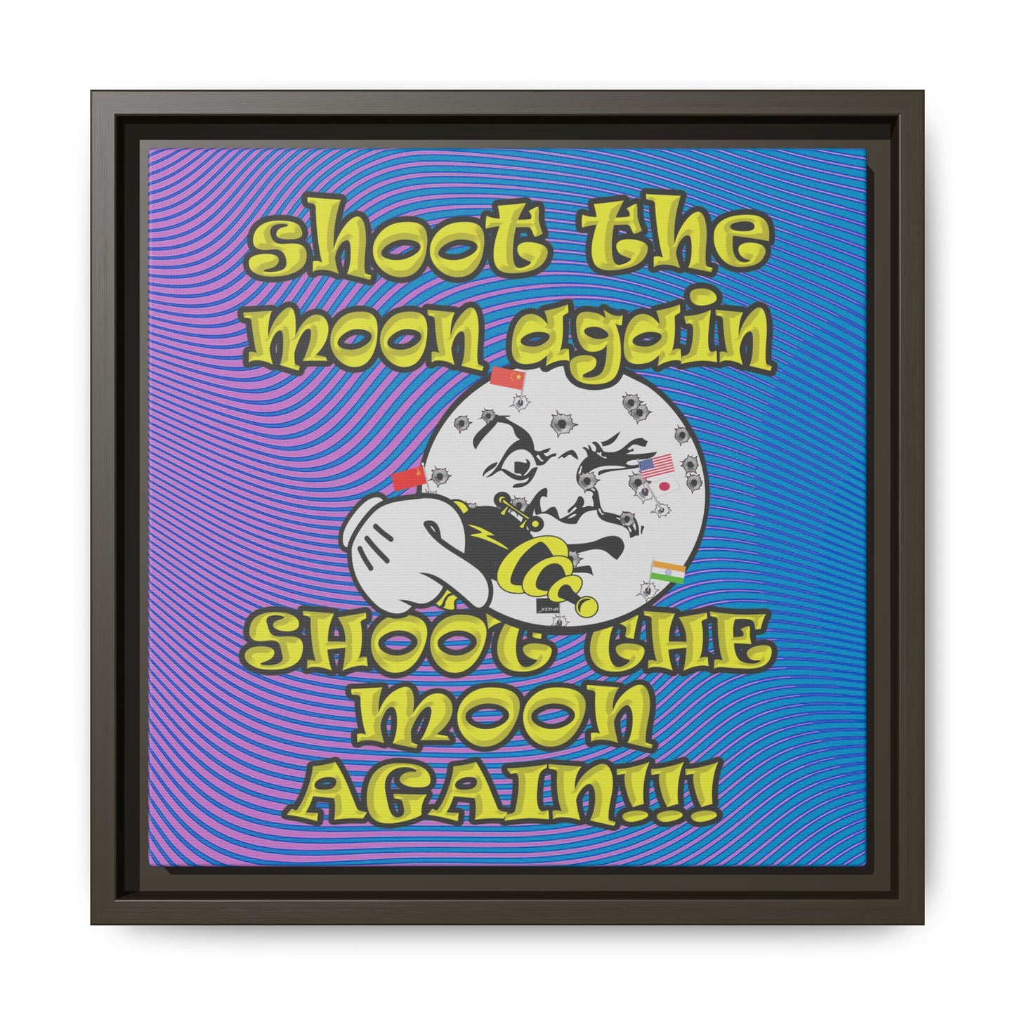 shoot the moon again - framed canvas art (light blue-purple wave)