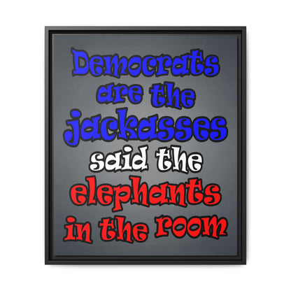 donkeys and elephants - framed canvas art (grey-light grey)