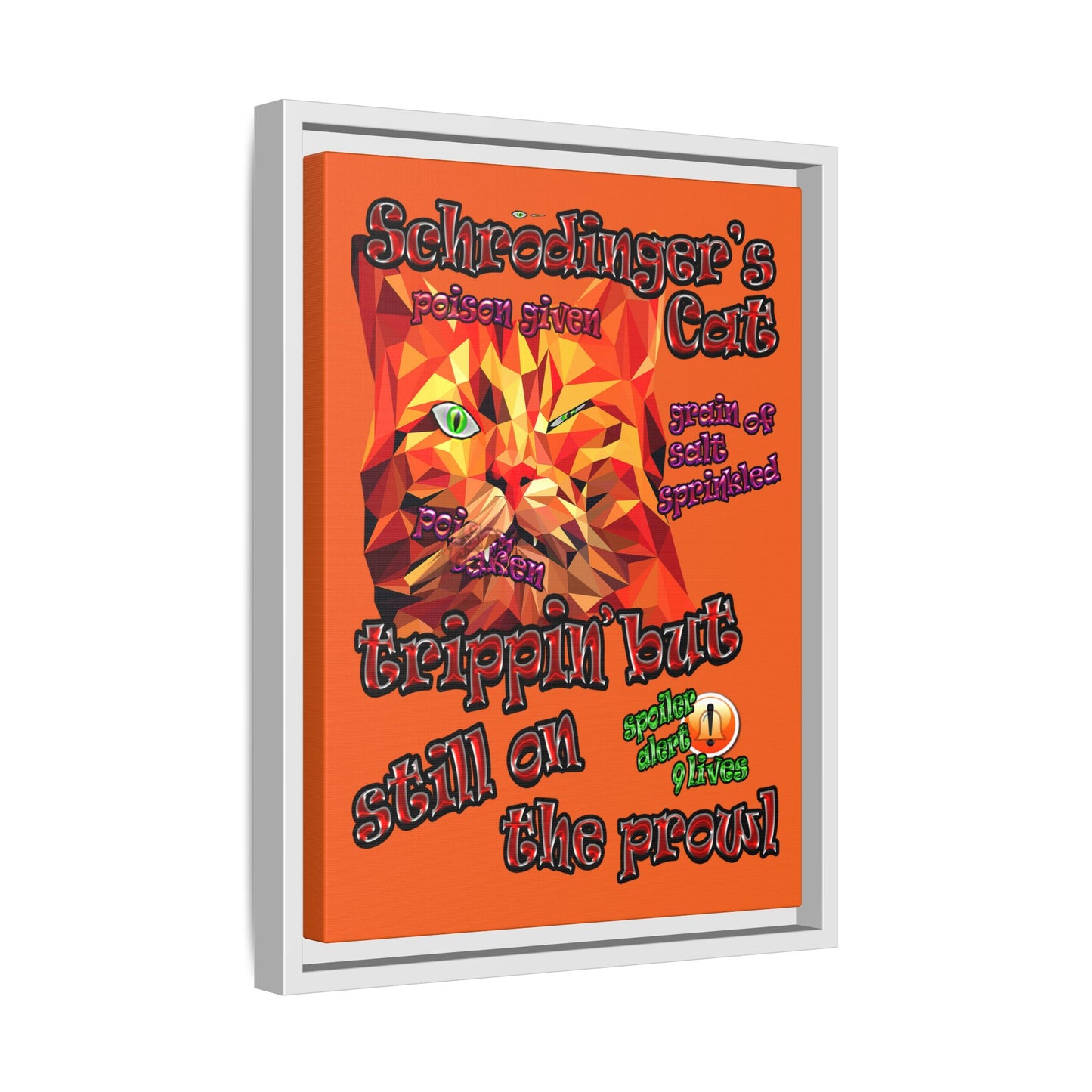 schrodinger's cat - framed canvas art (orange)