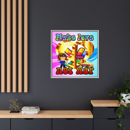 love peace - framed canvas art (light blue-pink wave)