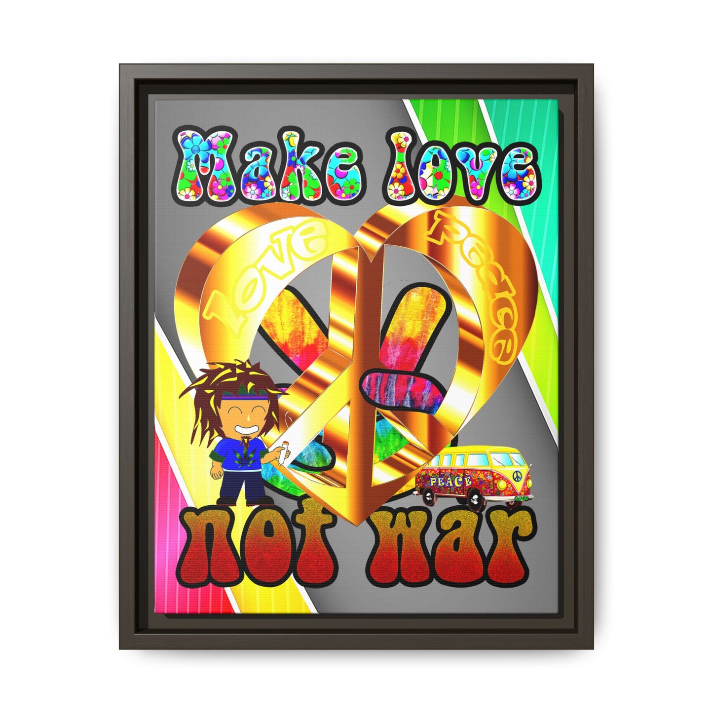 love peace - framed canvas art (rainbow split)