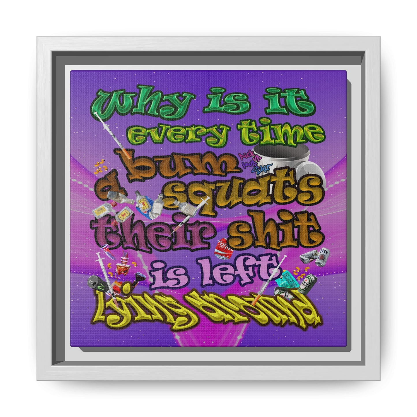the bum's shit - framed canvas art (purple-pink wave)