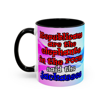 donkeys and elephants - Accent Mug (light blue-pink wave)