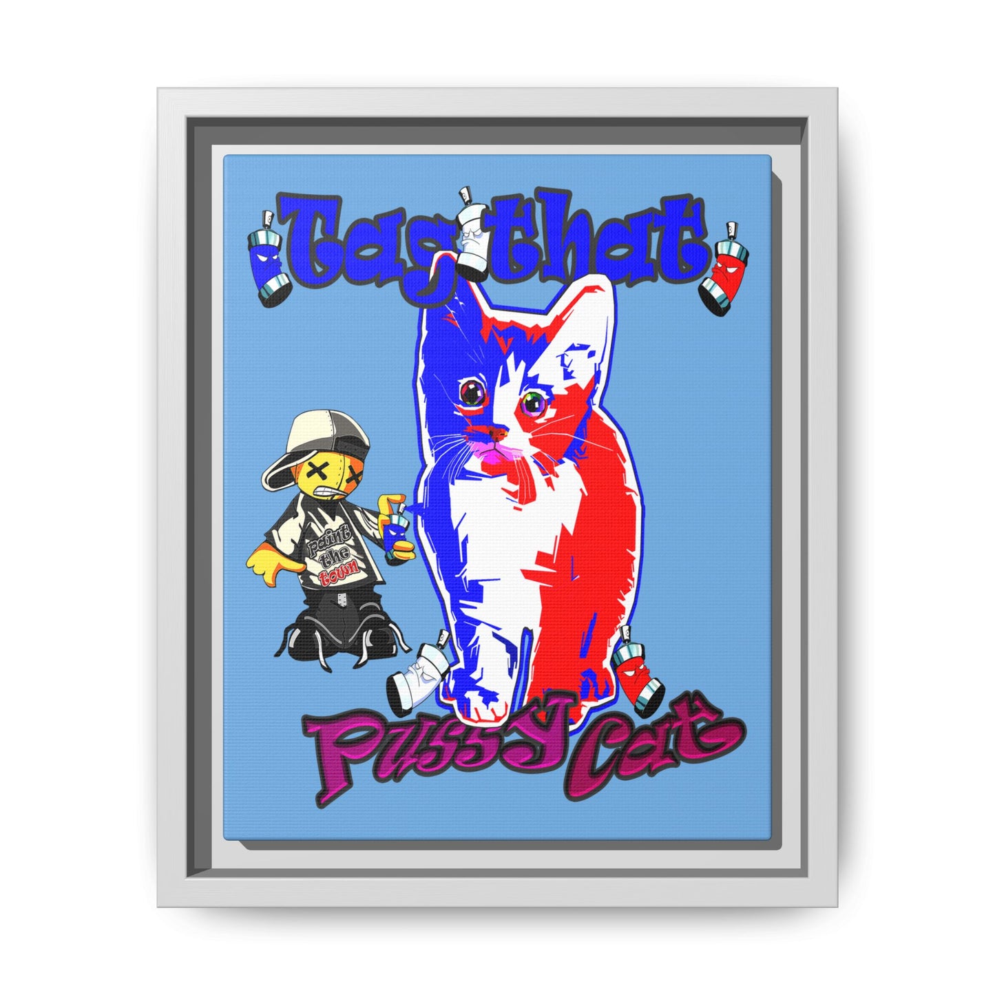 tag that - framed canvas art (light blue)