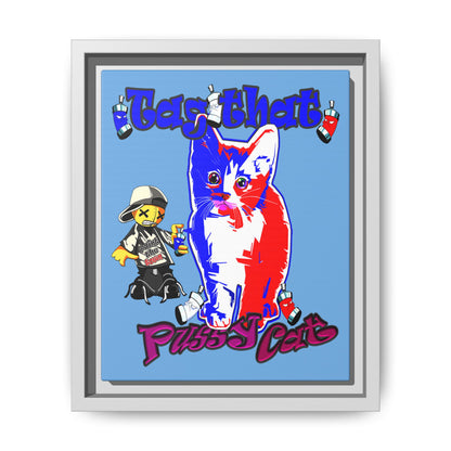 tag that - framed canvas art (light blue)