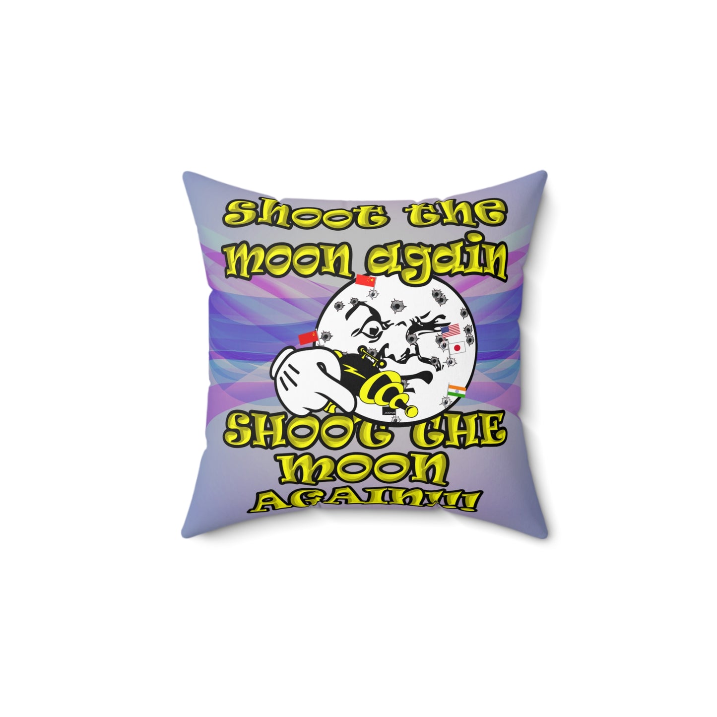 shoot the moon again - Spun Polyester Square Pillow - (light blue-pink wave)