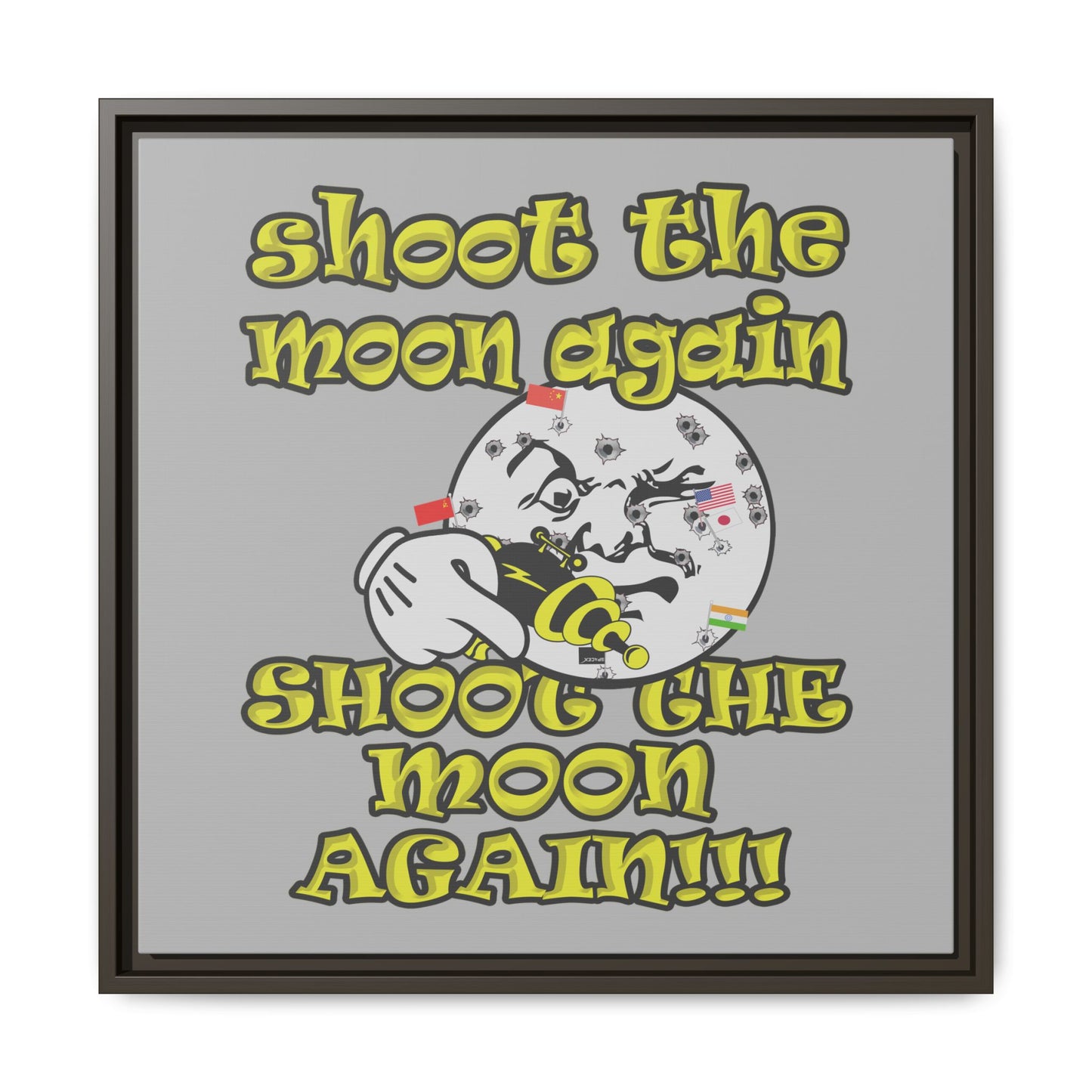 shoot the moon again - framed canvas art (light grey)