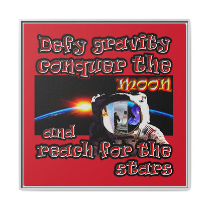 defy conquer reach - framed canvas art (dark red)