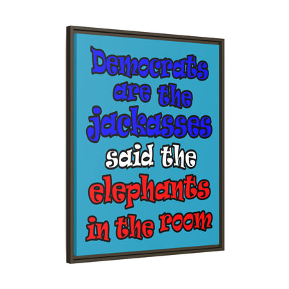 donkeys and elephants - framed canvas art (turquoise)