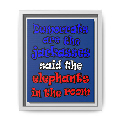 donkeys and elephants - framed canvas art (dark blue)