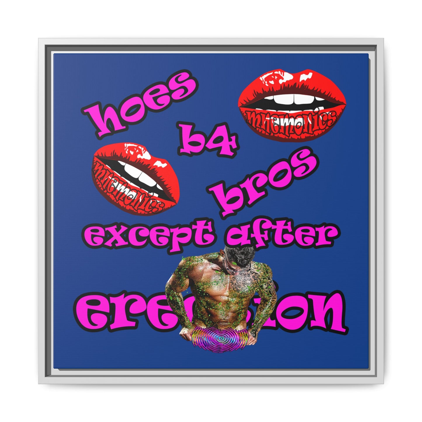 hoes b4 bros - framed canvas art (dark blue)