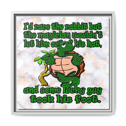 turtle race - framed canvas art (white marble)