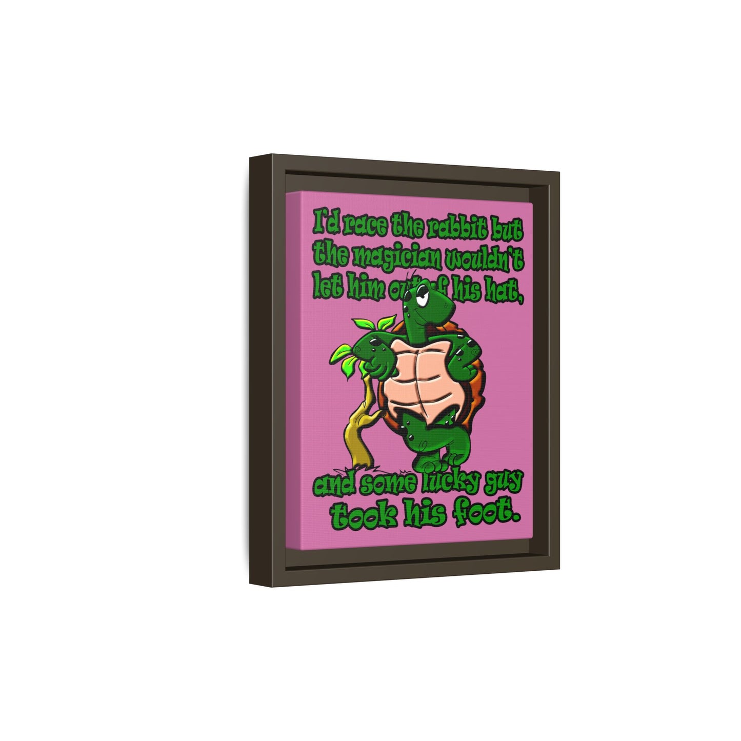 turtle race - framed canvas art (light pink)