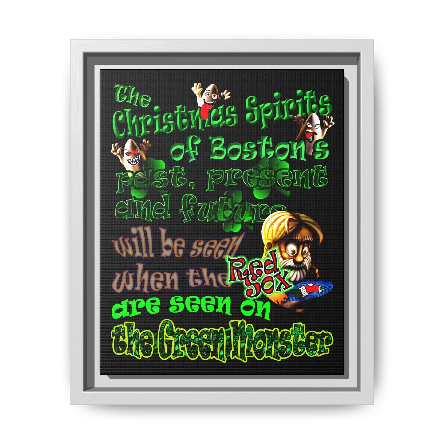 christmas spirits of boston - framed canvas art (black)