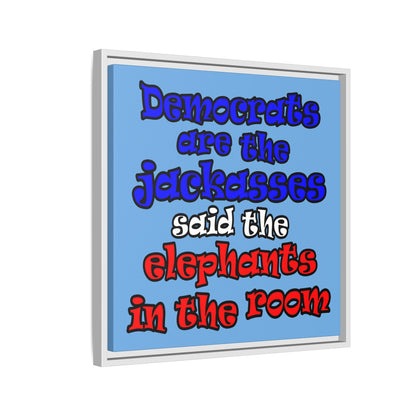 donkeys and elephants - framed canvas art (light blue)
