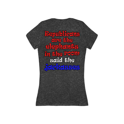 donkeys and elephants - Women's Jersey Short Sleeve Deep V-Neck Tee