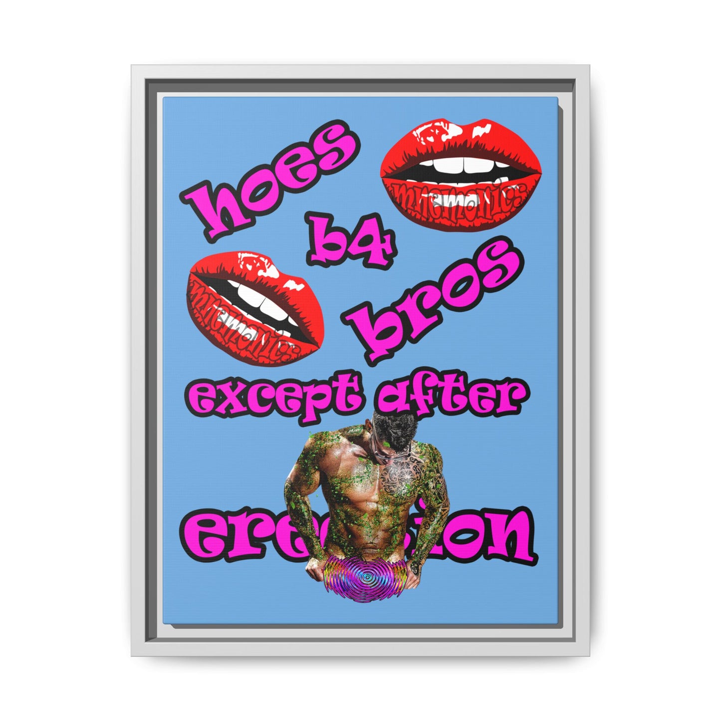 hoes b4 bros - framed canvas art (light blue)