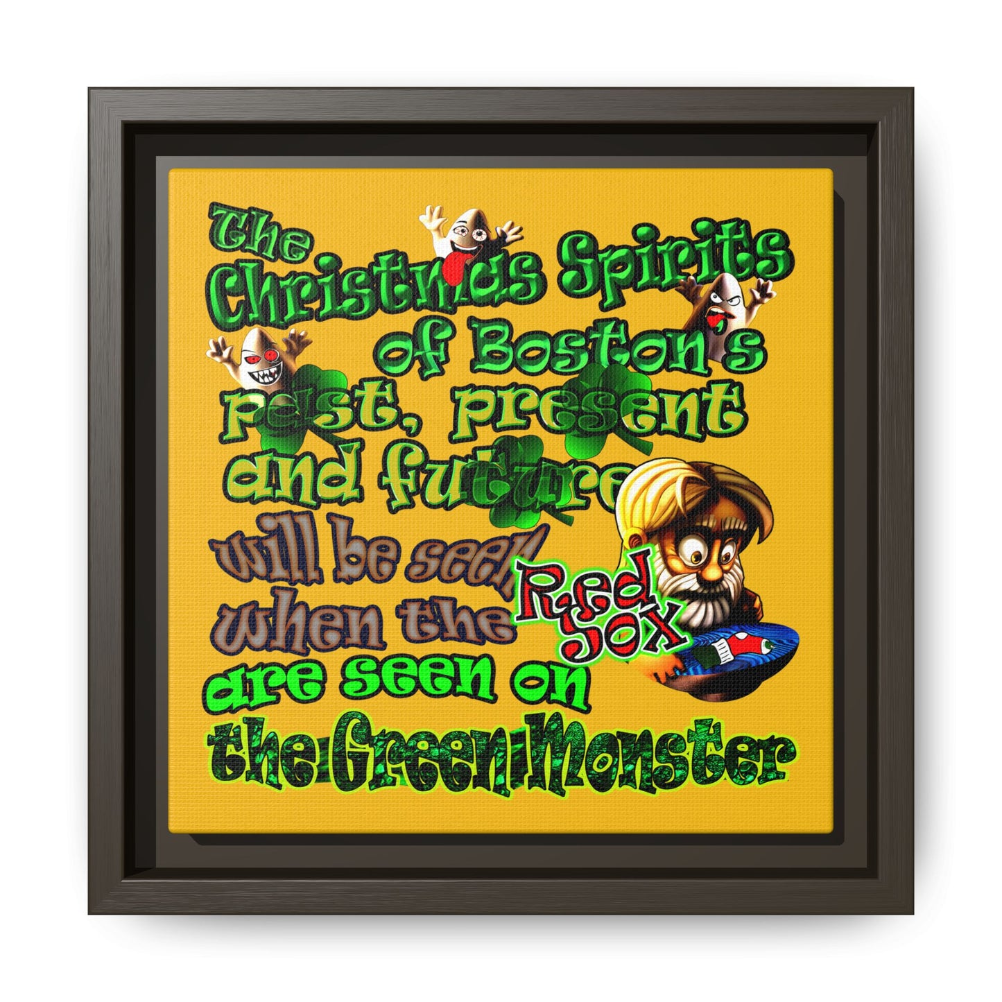 christmas spirits of boston - framed canvas art (yellow)