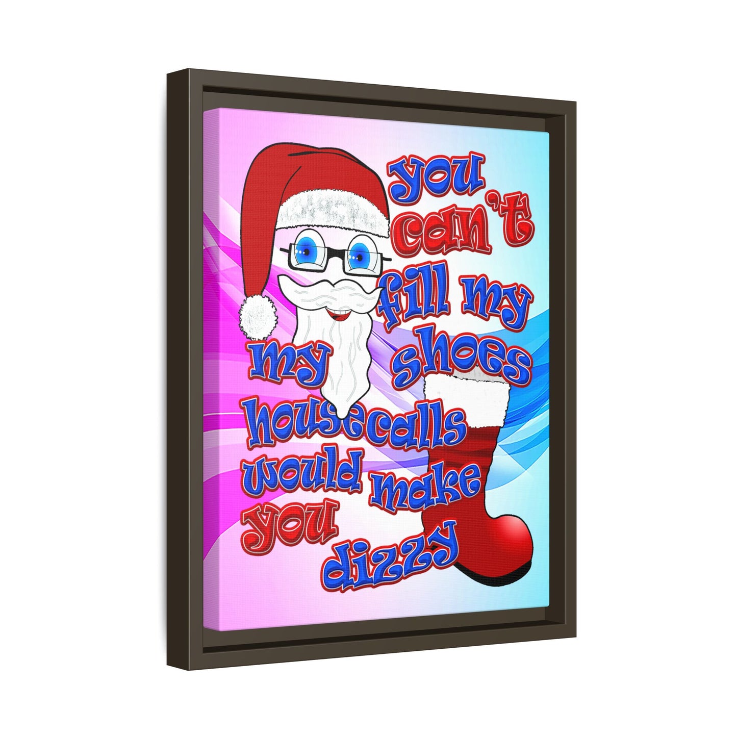santa's shoes - framed canvas art (light blue-pink wave)
