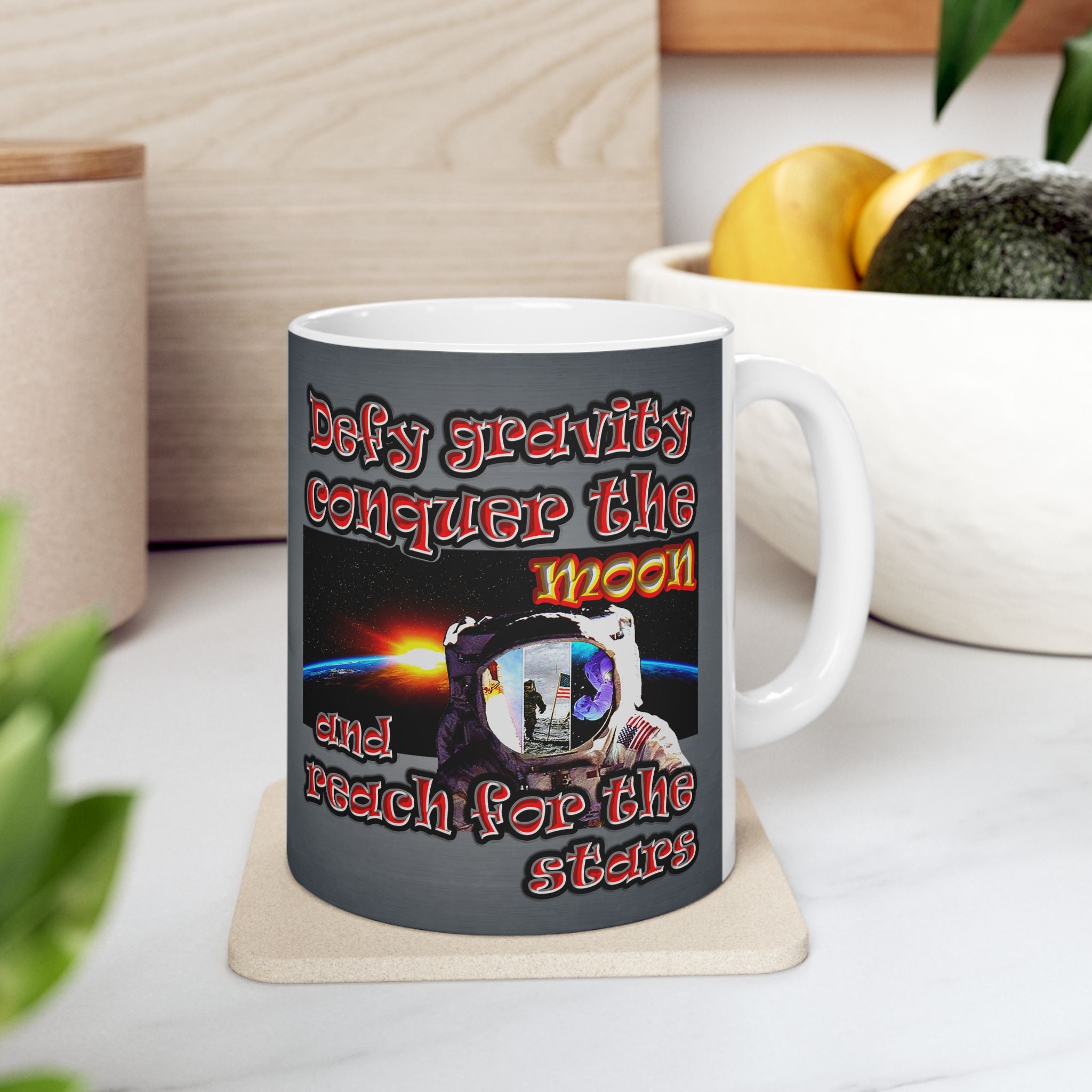 defy conquer reach - White Mug (grey-light grey)