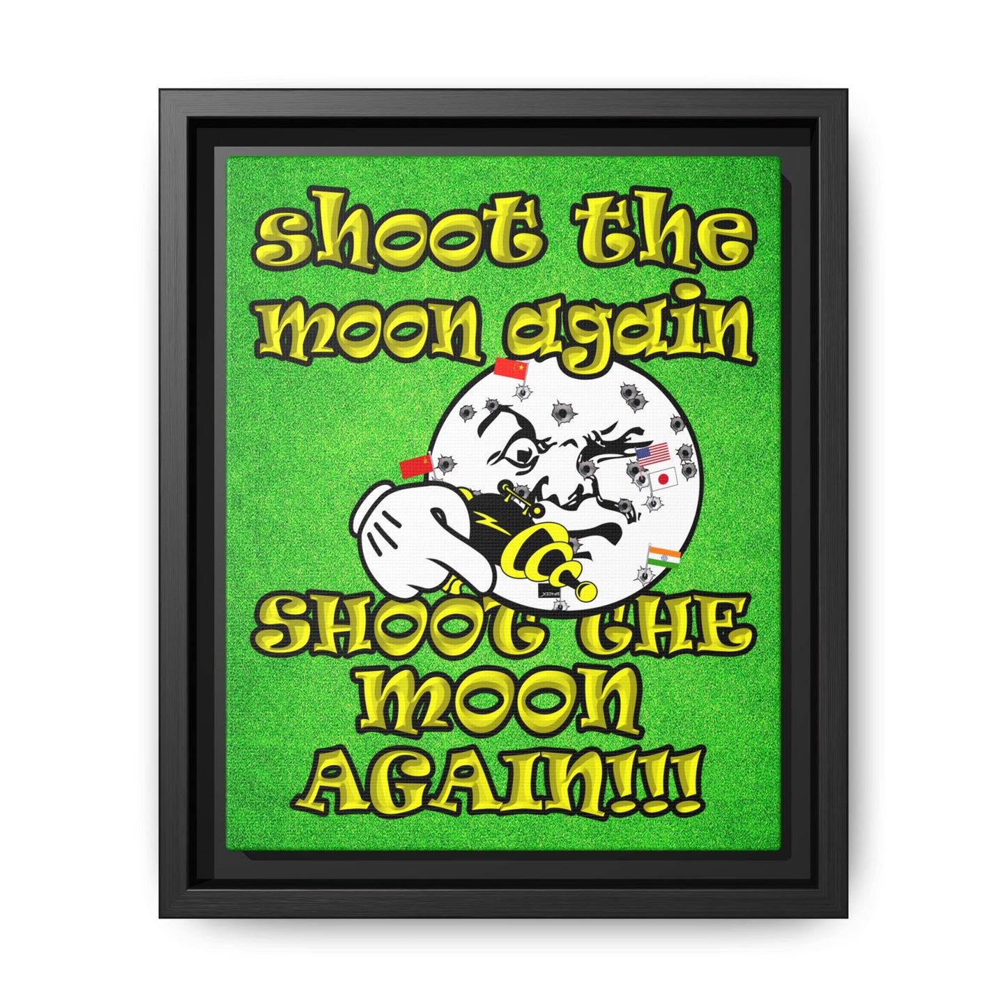 shoot the moon again - framed canvas art (green turf)