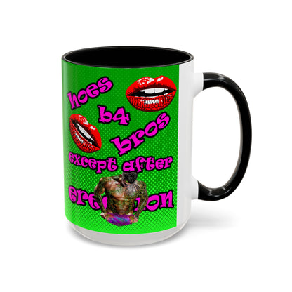 hoes b4 bros - Accent Mug (logo green)