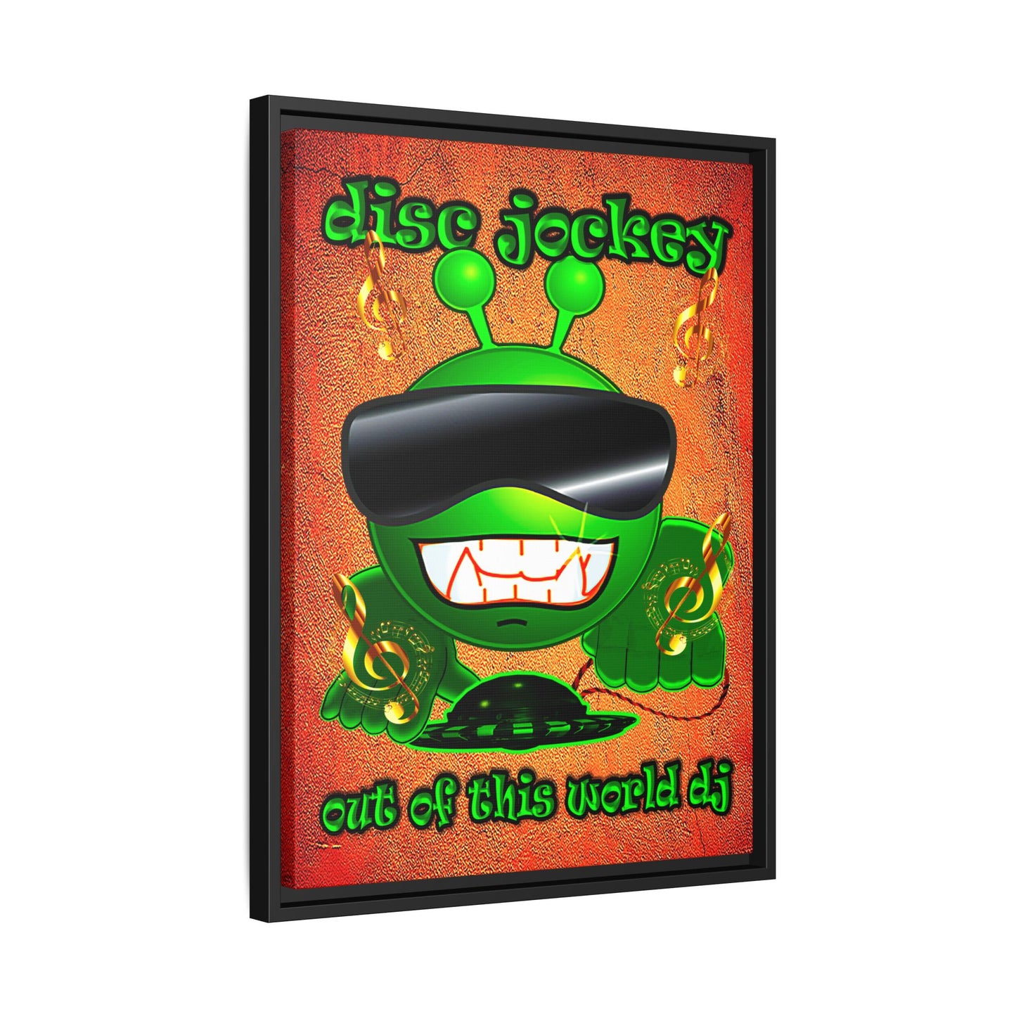 disc jockey - framed canvas art (burnt orange)