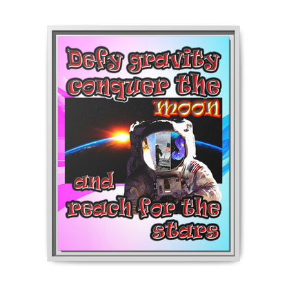 defy conquer reach - framed canvas art (light blue-pink wave)