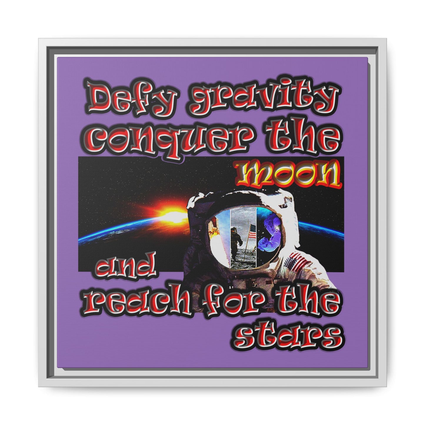 defy conquer reach - framed canvas art (light purple)