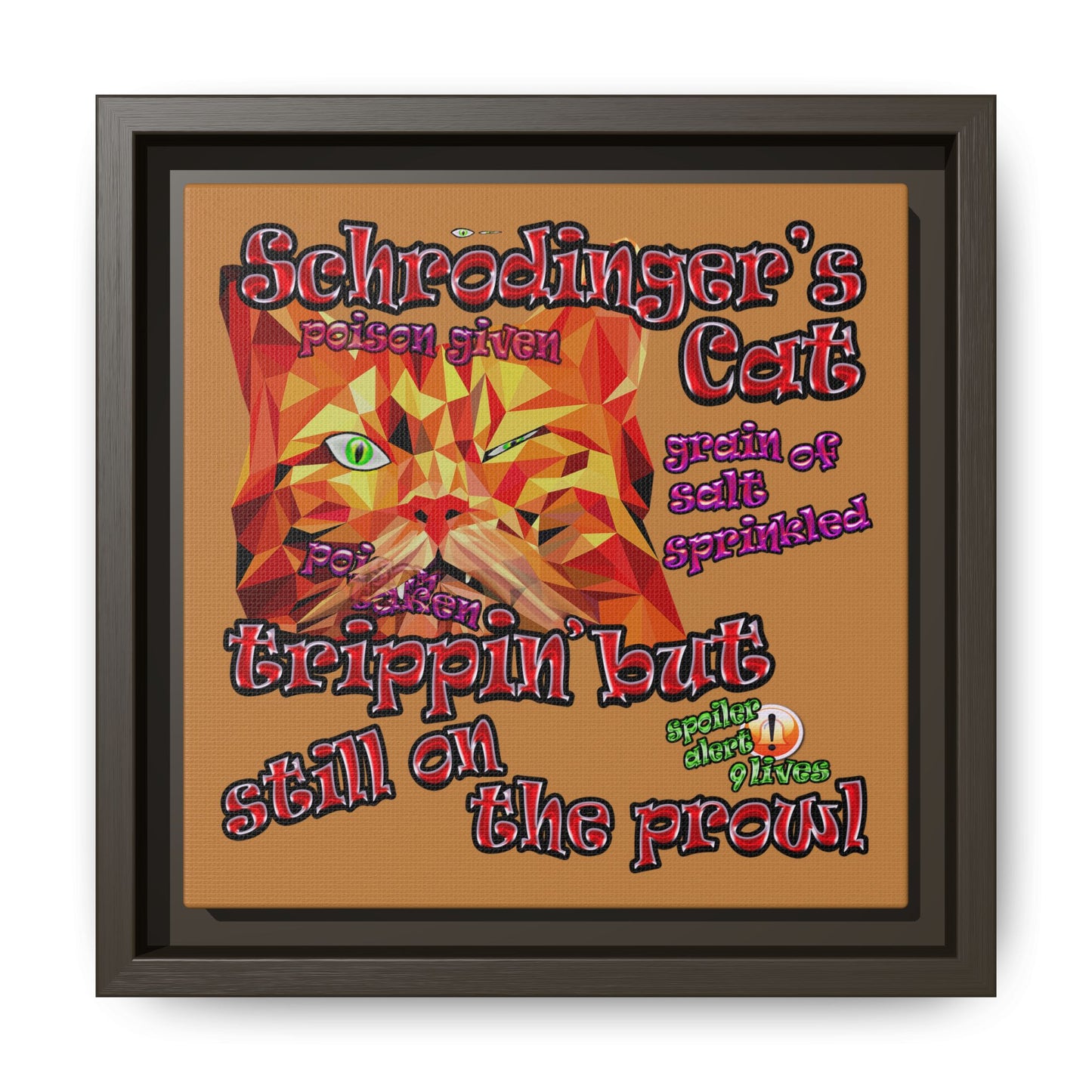 schrodinger's cat - framed canvas art (light brown)