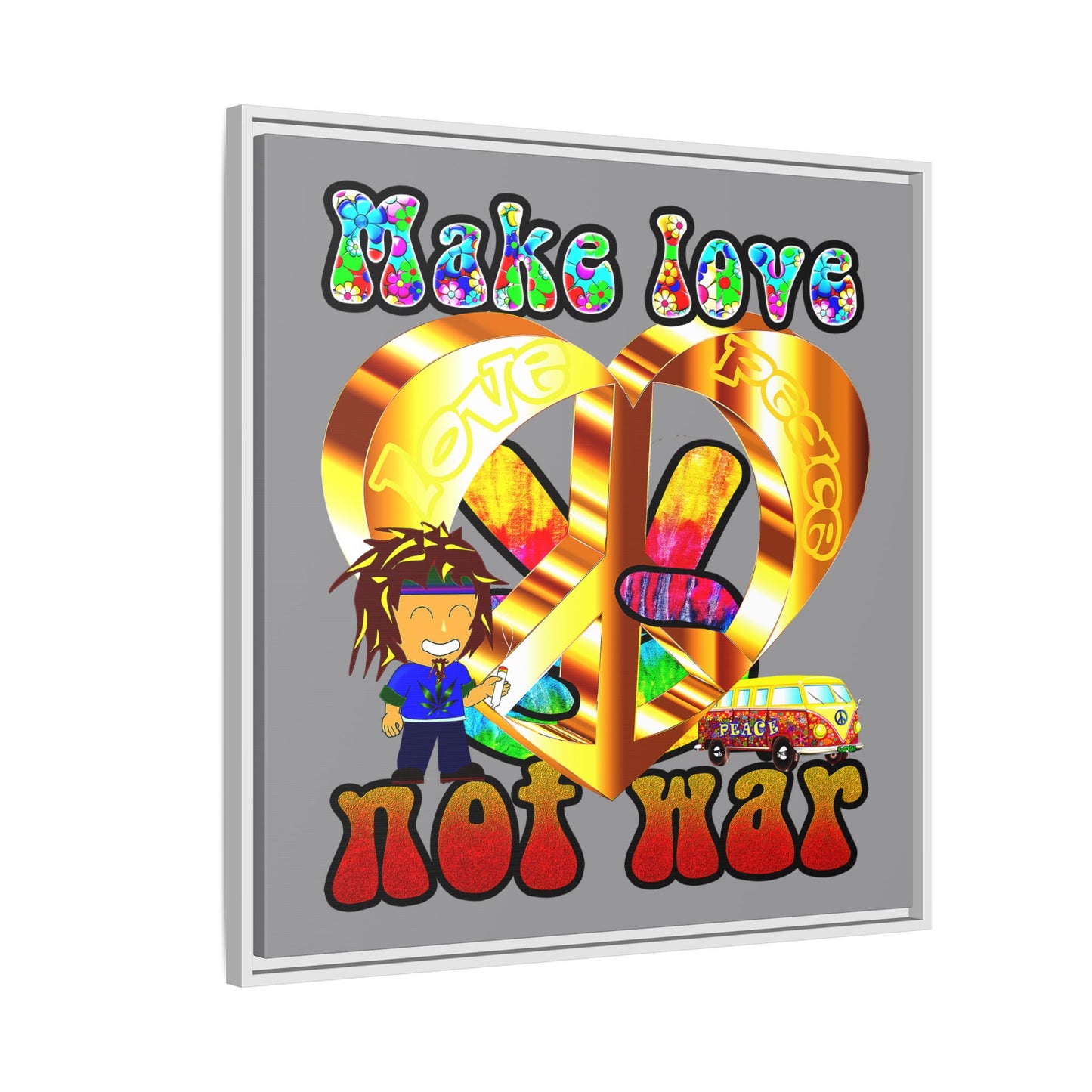 love peace - framed canvas art (grey)