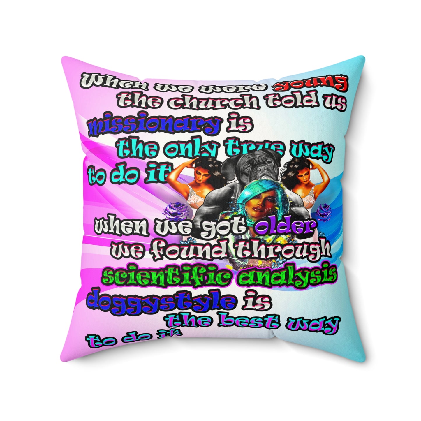 doggystyle - Faux Suede Square Pillow - (light blue-pink wave)