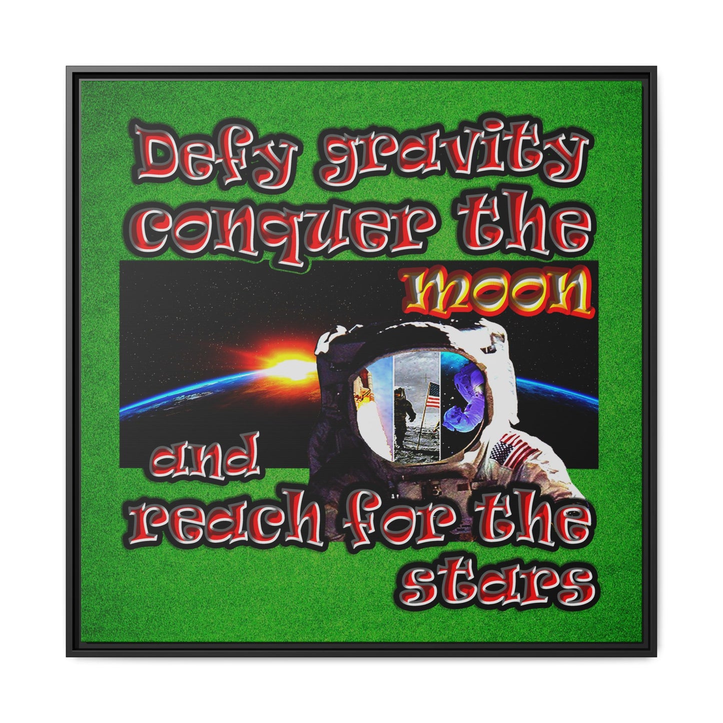 defy conquer reach - framed canvas art (green turf)