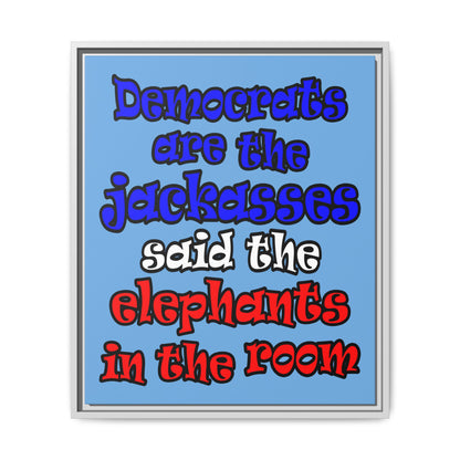 donkeys and elephants - framed canvas art (light blue)