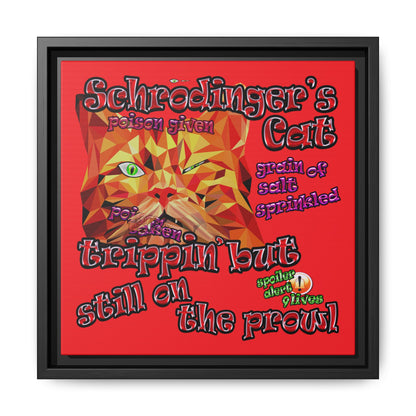 schrodinger's cat - framed canvas art (red)
