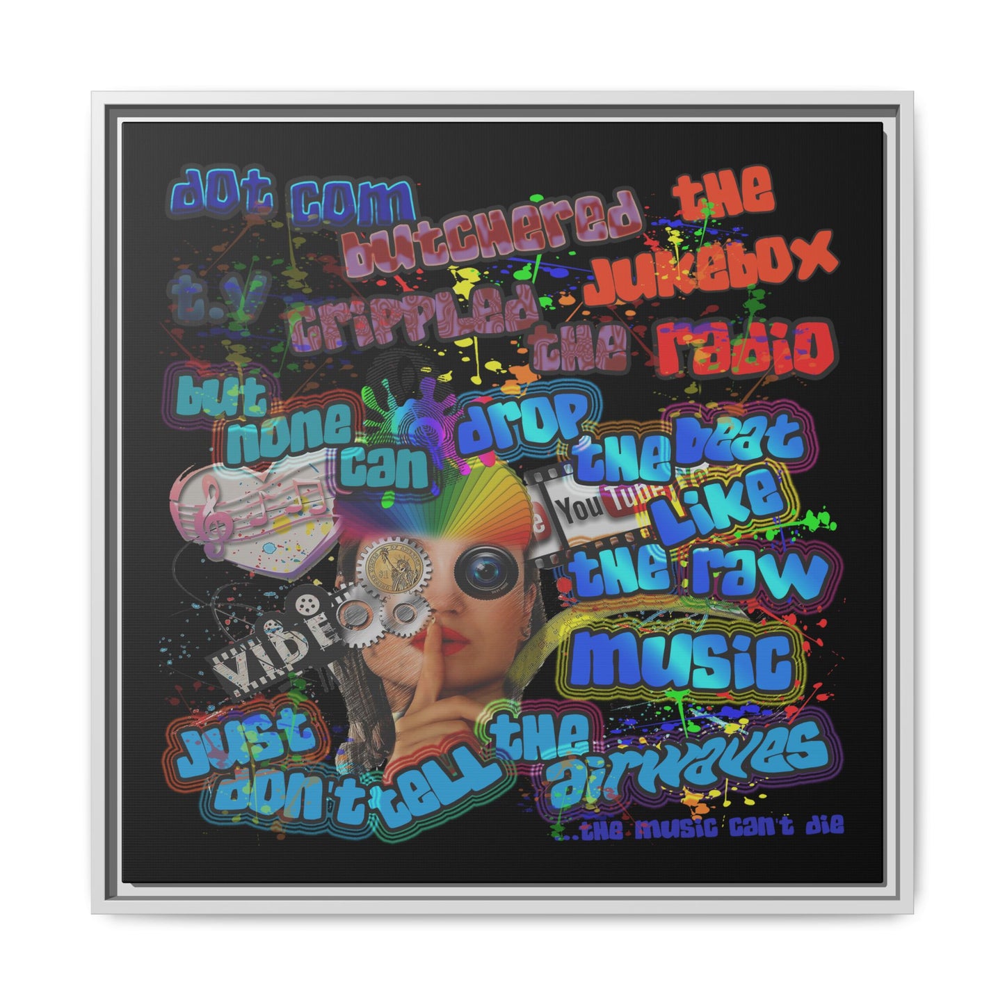 drop the beat - framed canvas art (black)