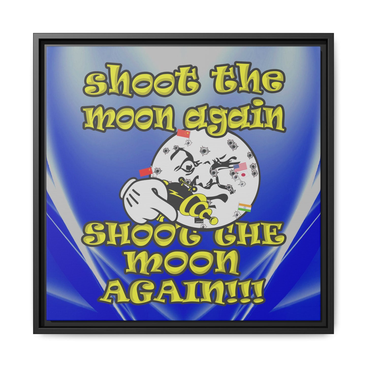 shoot the moon again - framed canvas art (blue-white wave)