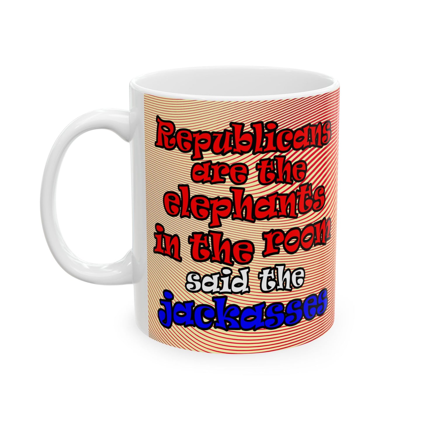 donkeys and elephants - White Mug (yellow-orange wave)
