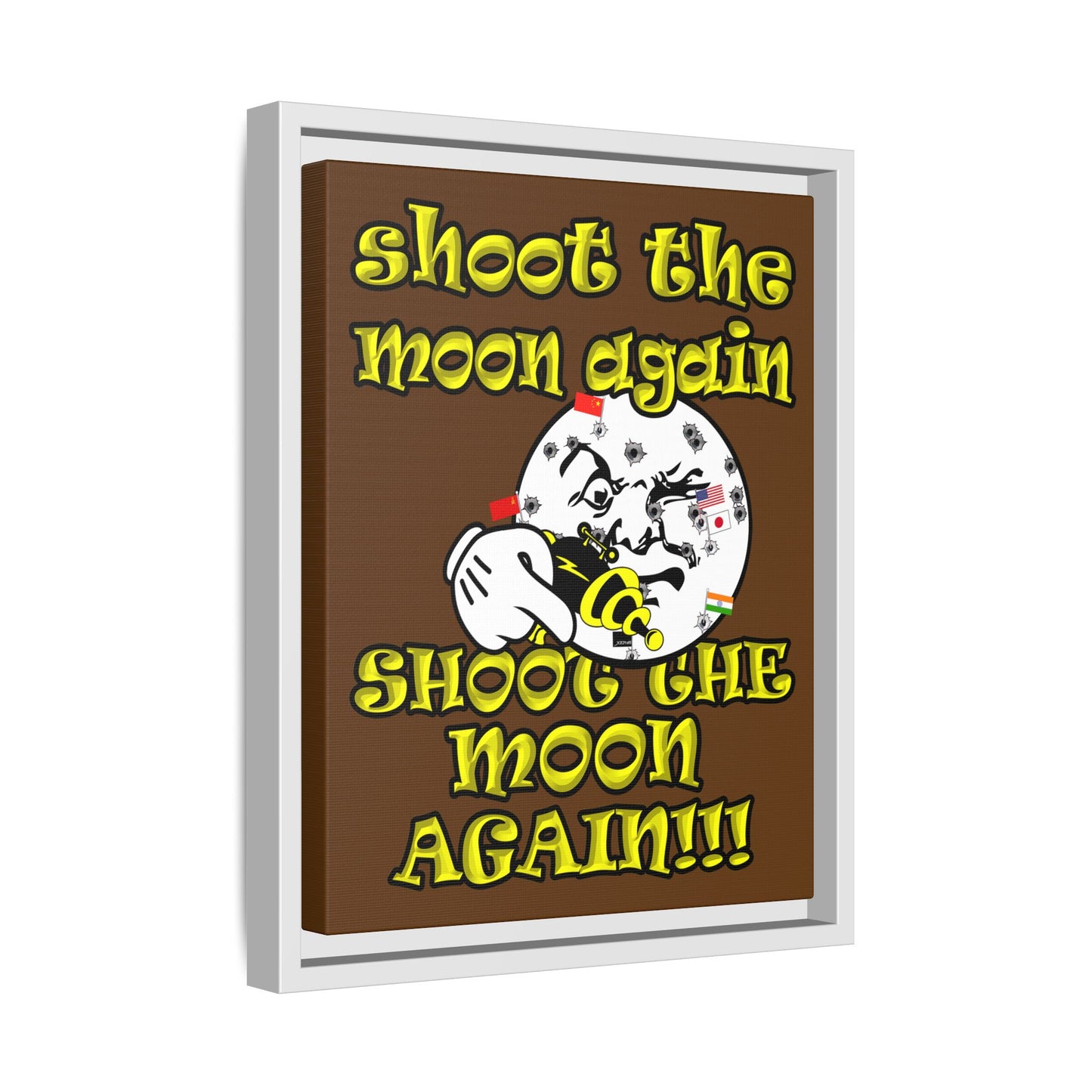 shoot the moon again - framed canvas art (brown)
