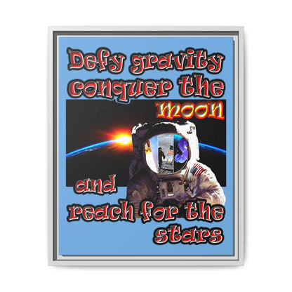 defy conquer reach - framed canvas art (light blue)