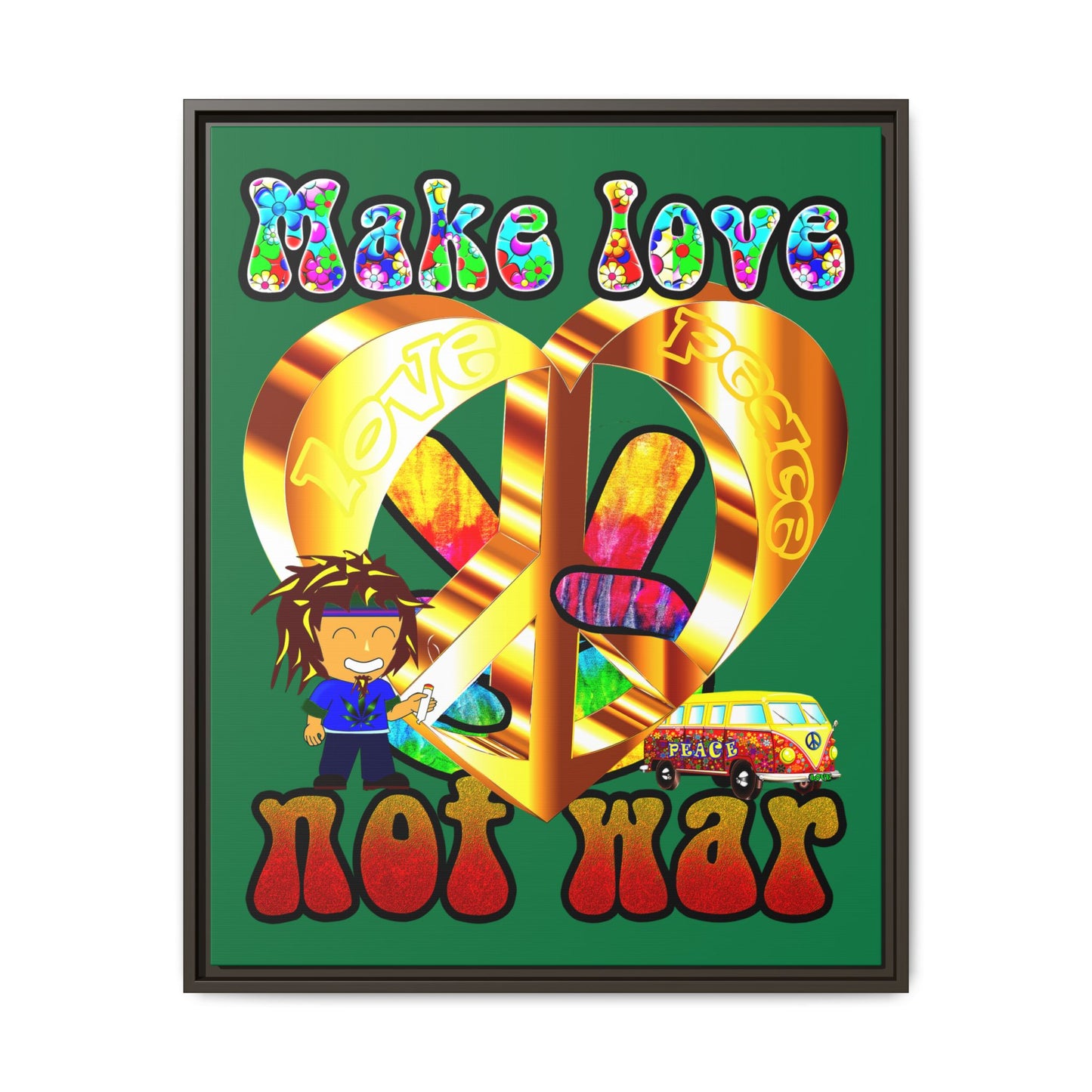 love peace - framed canvas art (dark green)