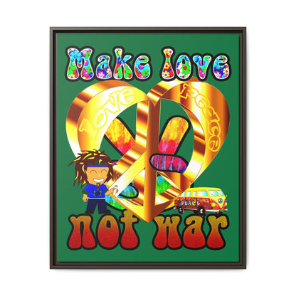 love peace - framed canvas art (dark green)