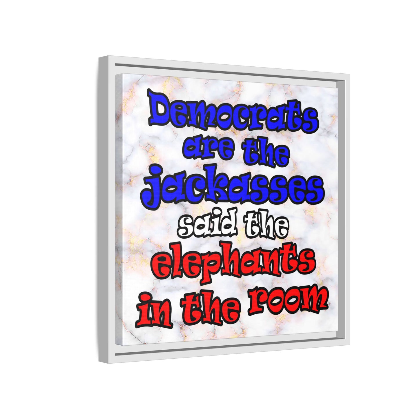 donkeys and elephants - framed canvas art (white marble)