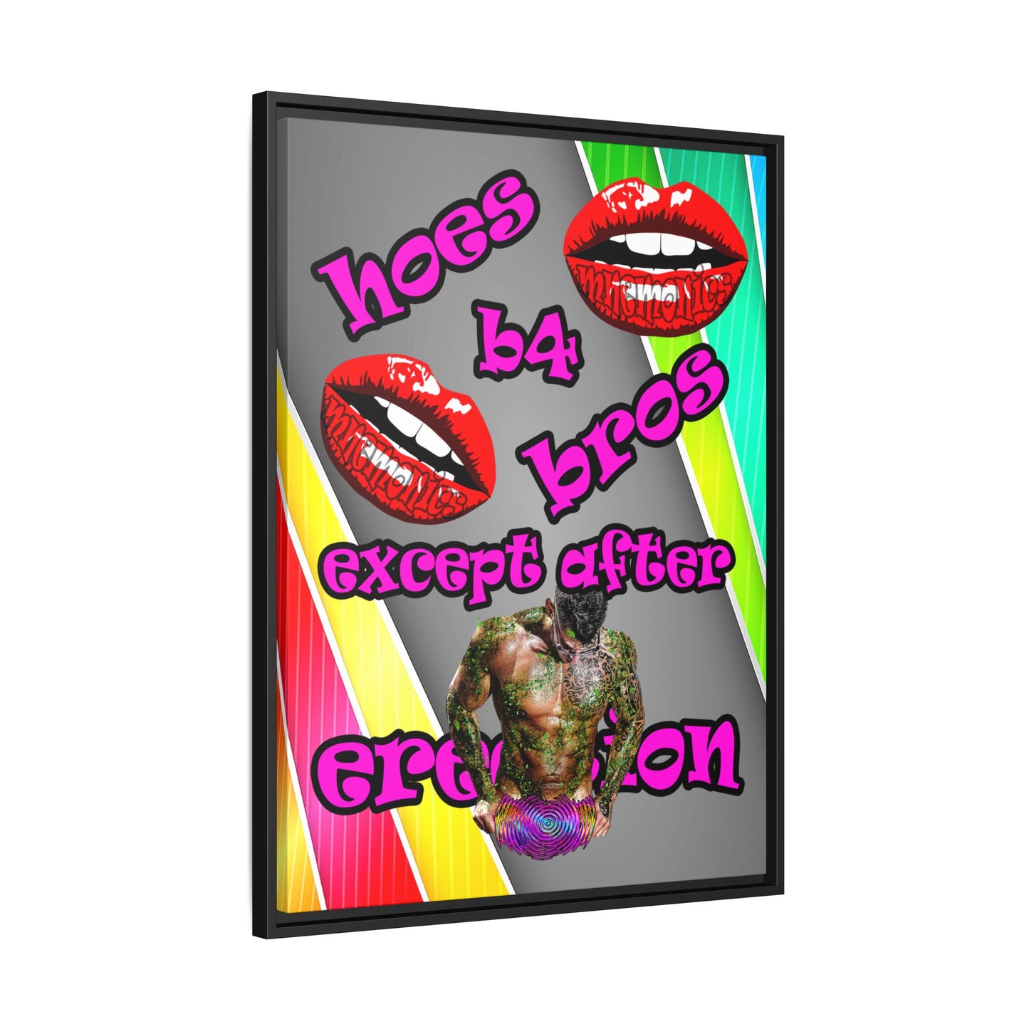 hoes b4 bros - framed canvas art (rainbow split)