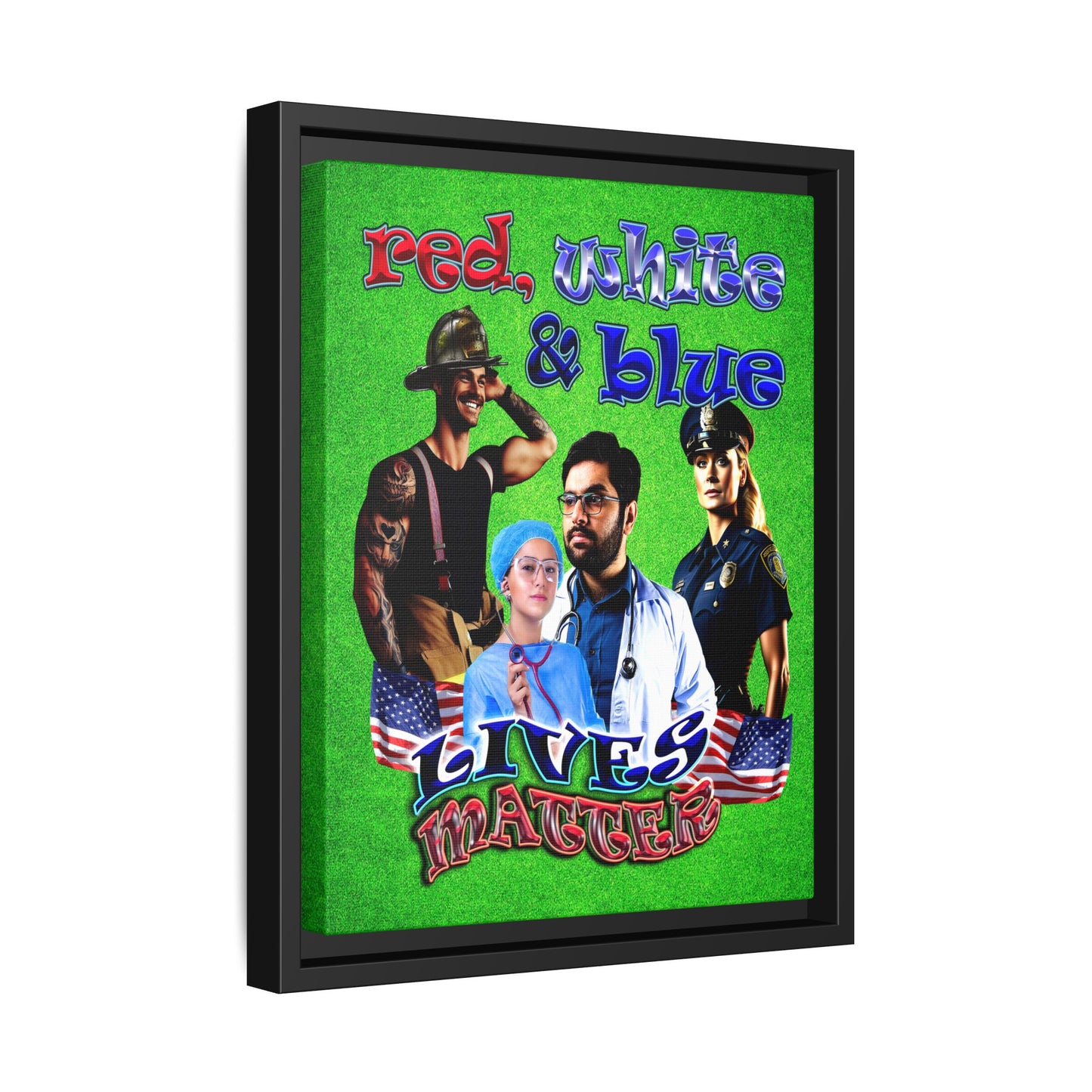 rw&b lives matter - framed canvas art (green turf)