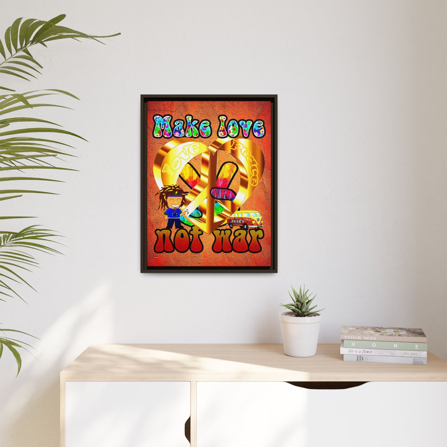 love peace - framed canvas art (burnt orange)